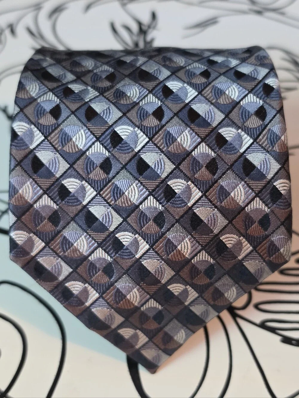 George All Silk Geometric Necktie Grey Blue Brown Pattern Classic